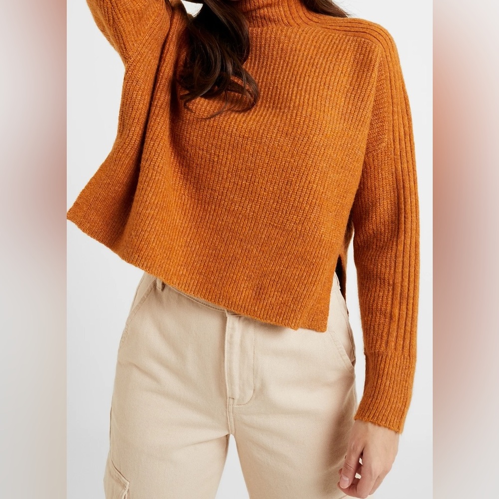 TOPSHOP Petite Copper Orange Cropped Turtleneck Sweater